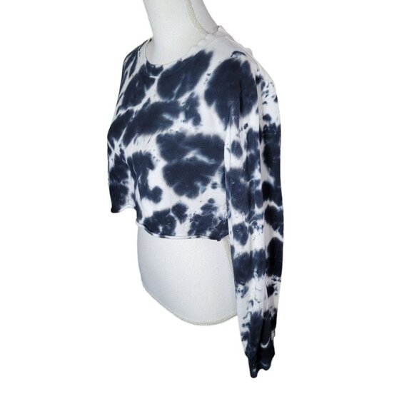 Mono B Cropped Sweatshirt Tie Dye Raw Hem Long Sleeve Crew Neck Womens Medium - Picture 3 of 12